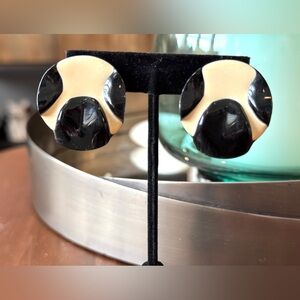 Vintage Black and Ivory Enameled Earrings